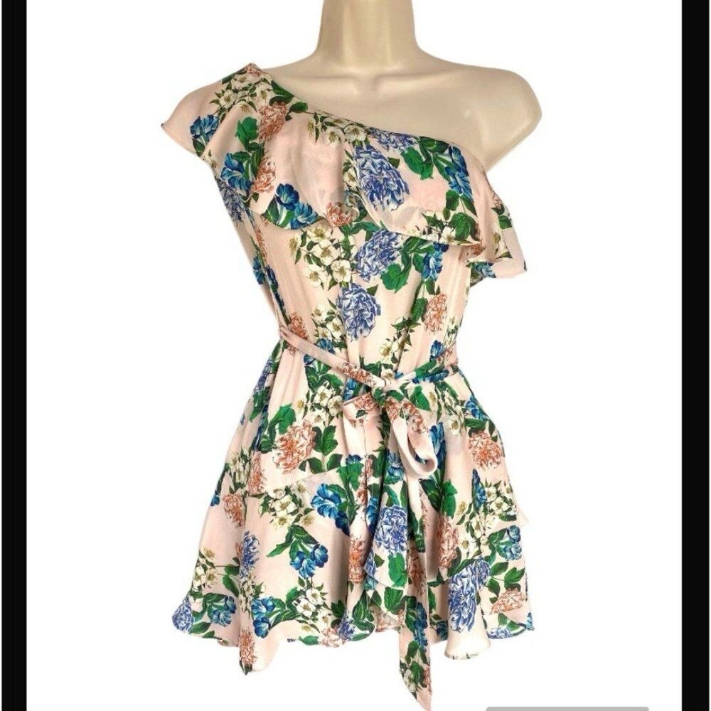 Marissa Webb - Baby Pink Floral One Shoulder Ruffled Silk Blend Dress XS - Picture 5 of 8